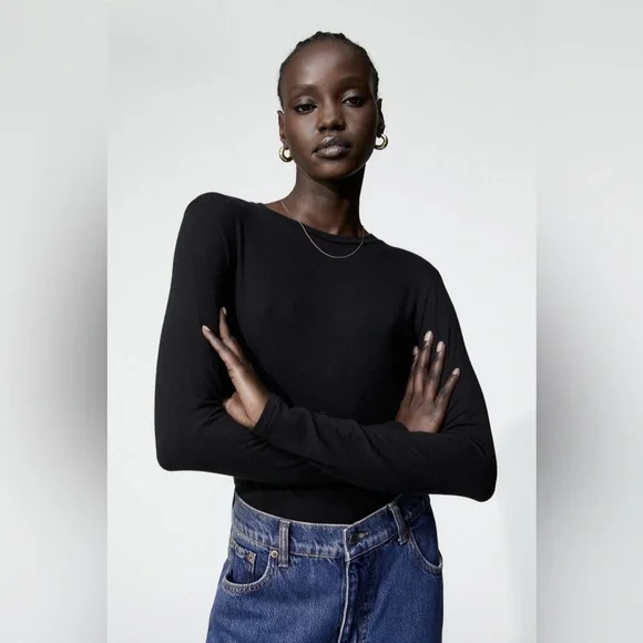 ZARA BLACK LONG SLEEVE T SHIRT - Picture 1 of 7